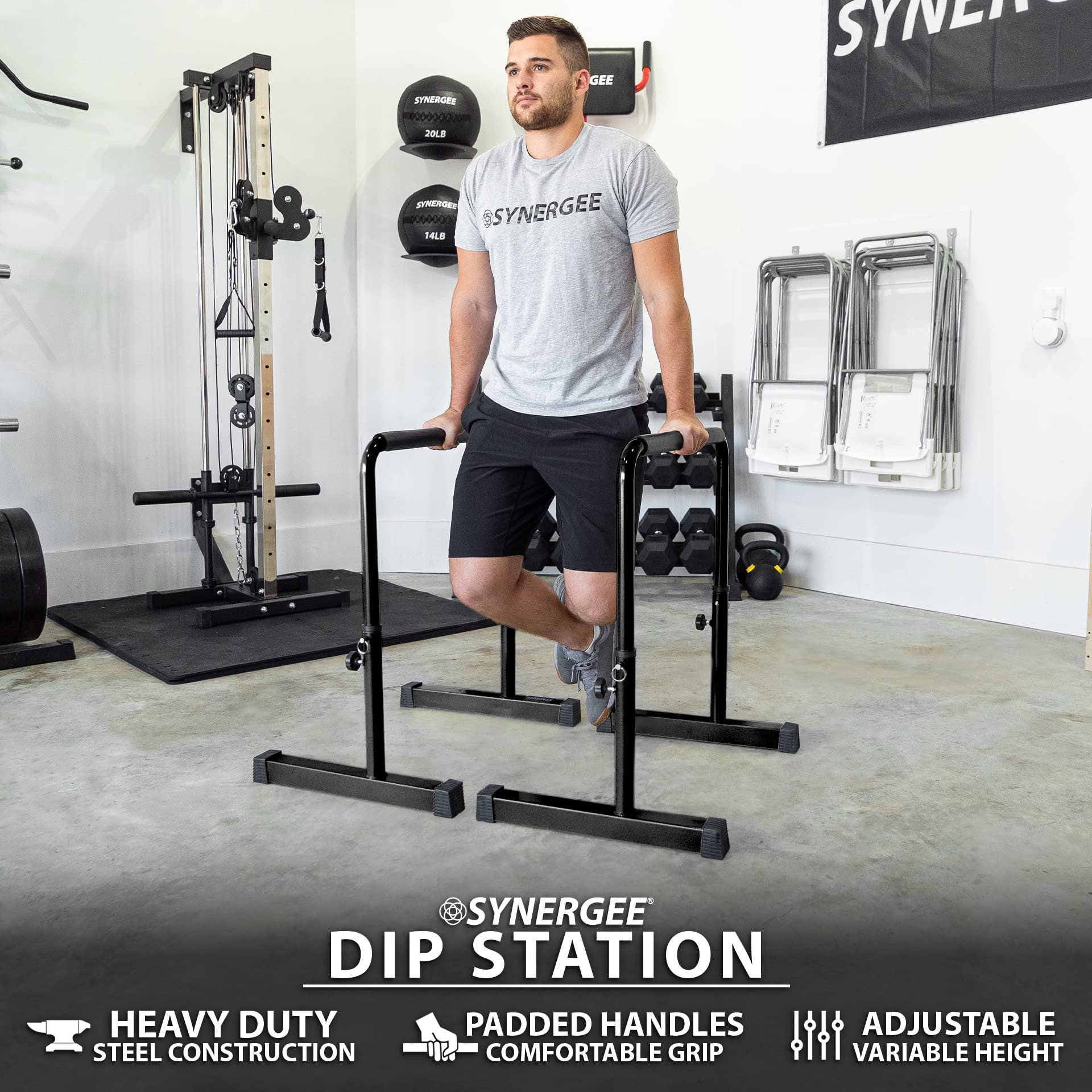 Amazon.com : Synergee Dip Bar Black – Adjustable 30